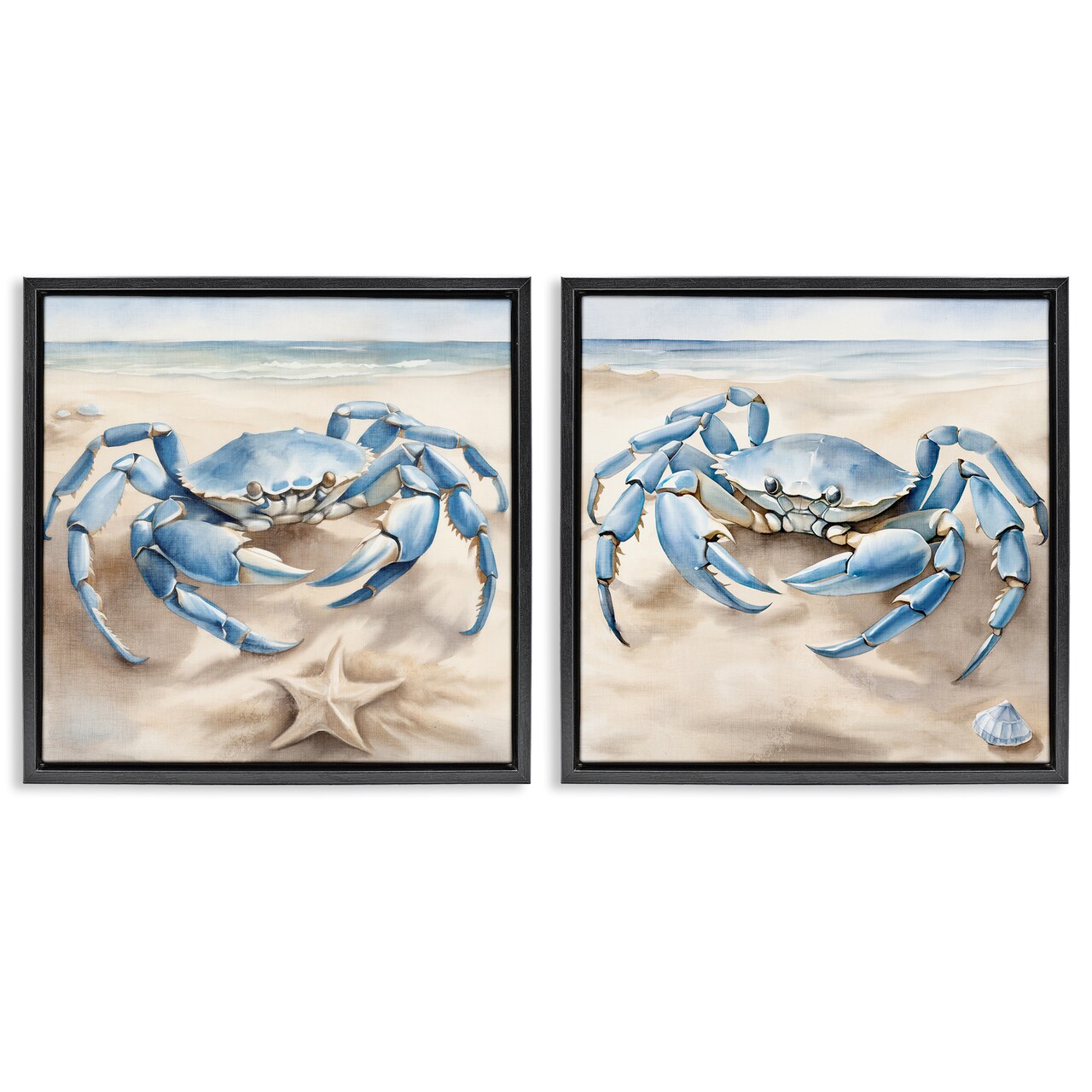 Stupell Industries Nautical Blue Crabs Beach 2 pc Framed Floater Canvas Wall Art Set Design by Kim Allen